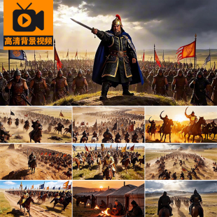 成吉思汗古代战场人物战争骑兵千军万马打仗士兵将军出征视频素材