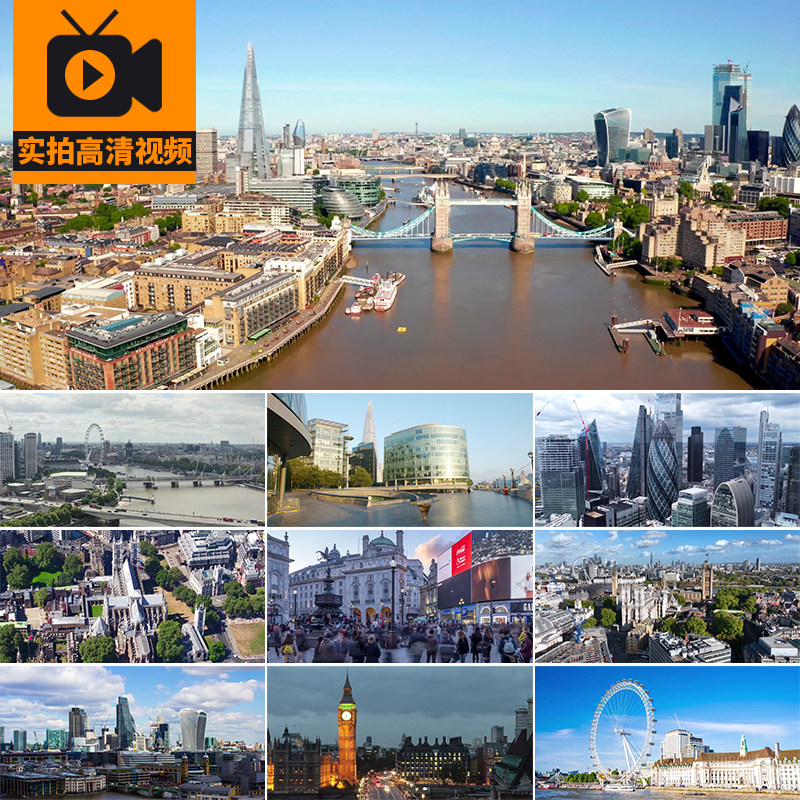4K英国伦敦城市建筑风光航拍街景人流夜景人文大本钟塔桥视频素材