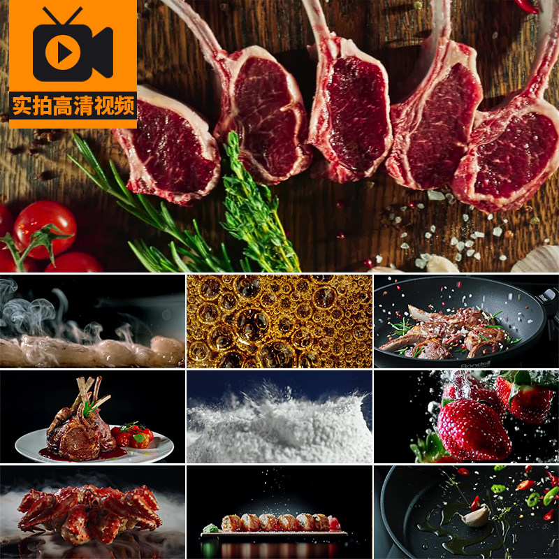 厨师烹饪美食升格镜头特写菜肴做菜牛排海鲜水果入水实拍视频素材