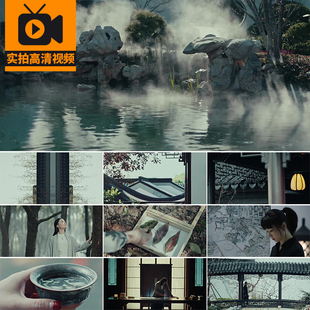 江南园林中式古建筑古风意境空境下雨滴水墨书法庭院实拍视频素材