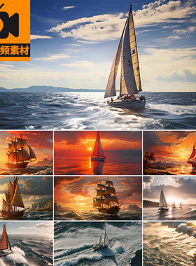 4K帆船扬帆起航海浪帆船乘风破浪励志企业文化宣传片高清视频素材