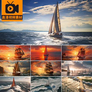 4K帆船扬帆起航海浪帆船乘风破浪励志企业文化宣传片高清视频素材