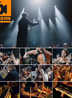 管弦乐队交响乐团乐器演奏现场音乐会演出音乐家高清实拍视频素材