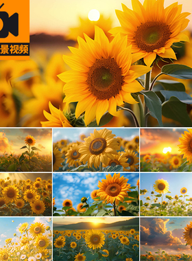 向日葵花海天空阳光下太阳花向阳花朵LED大屏幕高清背景视频素材