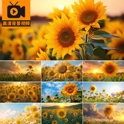 向日葵花海天空阳光下太阳花向阳花朵LED大屏幕高清背景视频素材