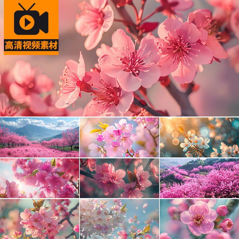 春天春暖花开桃花特写花海风景唯美花朵绽放盛开鲜花高清视频素材
