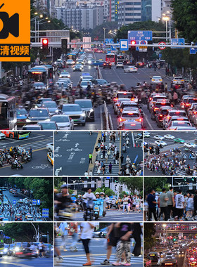 城市街道过马路人流车流脚步车水马龙交通拥堵高峰期人群视频素材