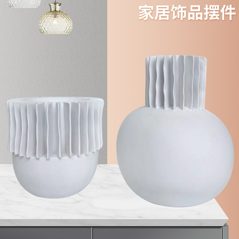 树脂创意花纹花瓶摆件时尚家居样板房酒店客厅插花饰品工艺品摆件