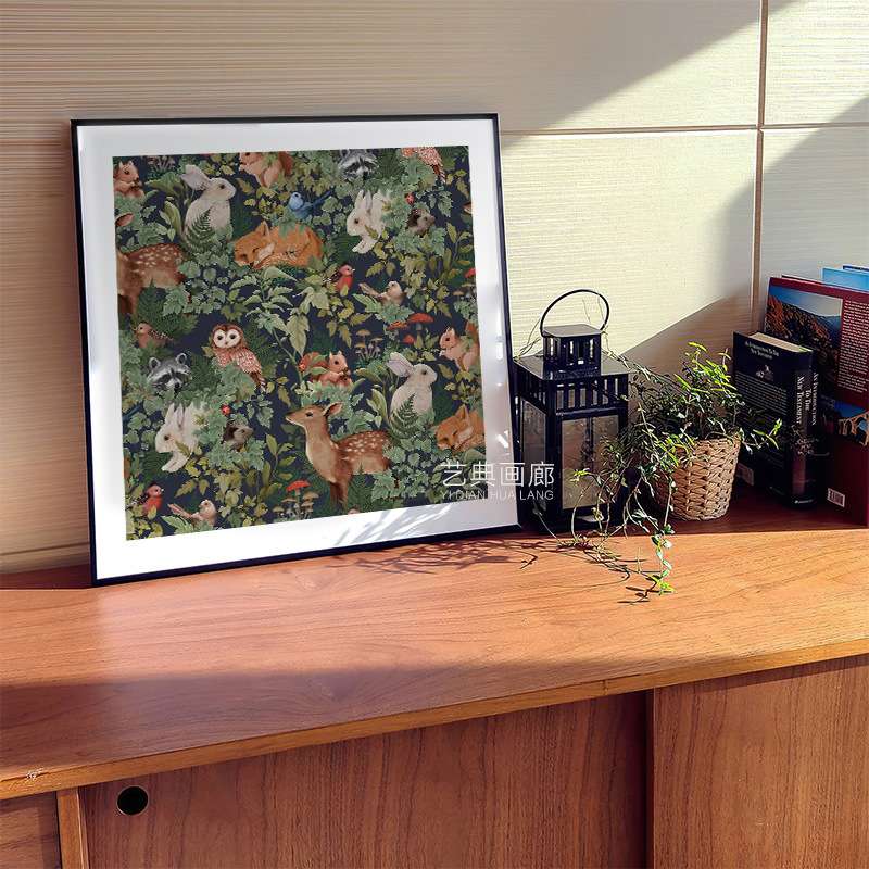 高清艺术画绿野仙踪小动物餐厅方形挂画现代简约沙发背景墙装饰画图片