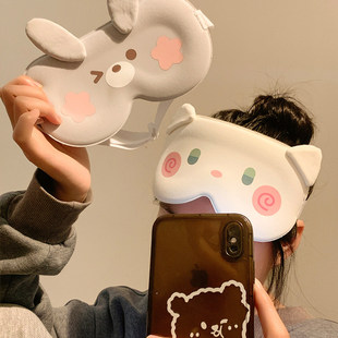 可爱卡通动物眼罩女少女心遮光护眼睡眠面罩学生女款毛绒兔子眼罩