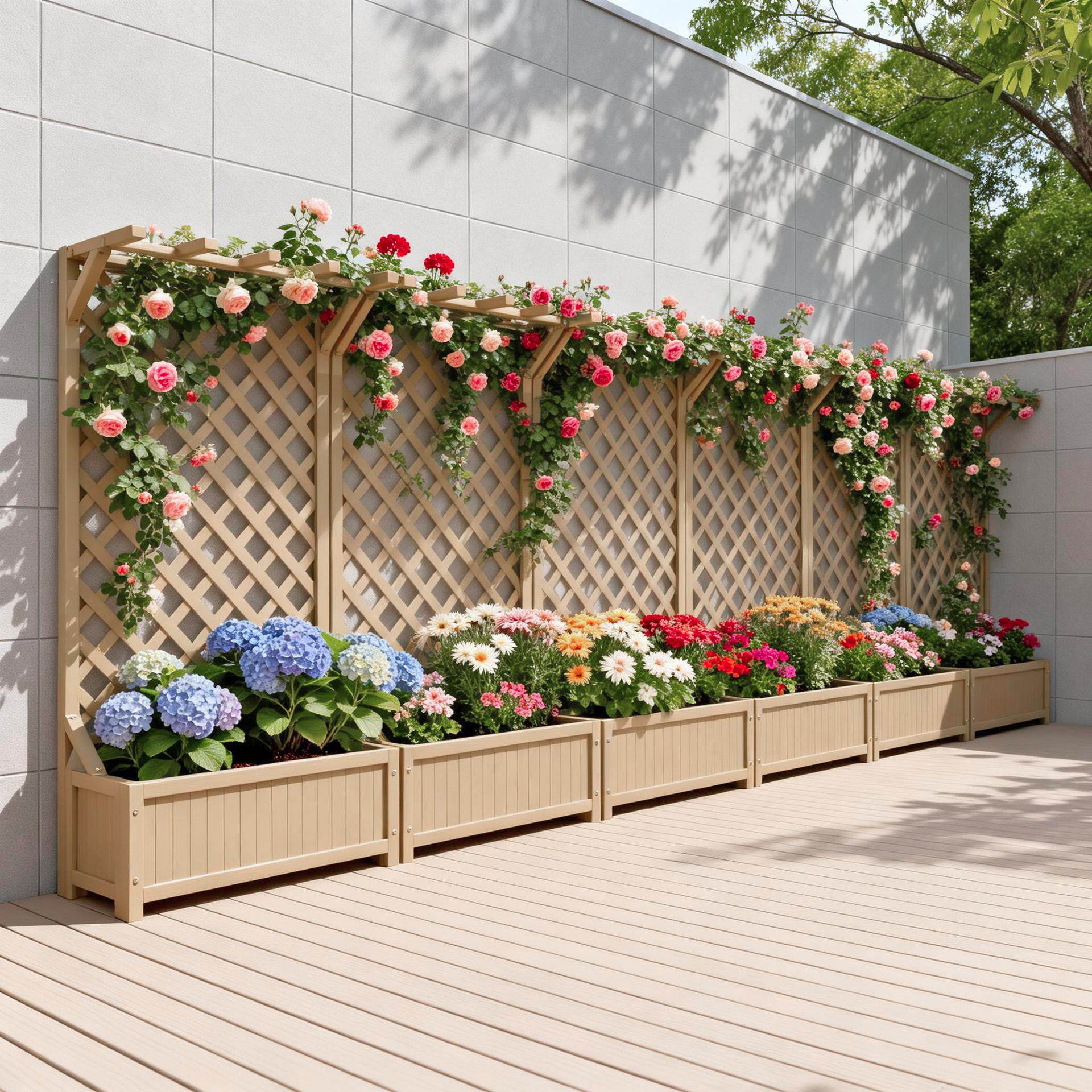 原木色花架花盆围栏月季爬藤架阳台庭院种植防腐木花箱网格户外