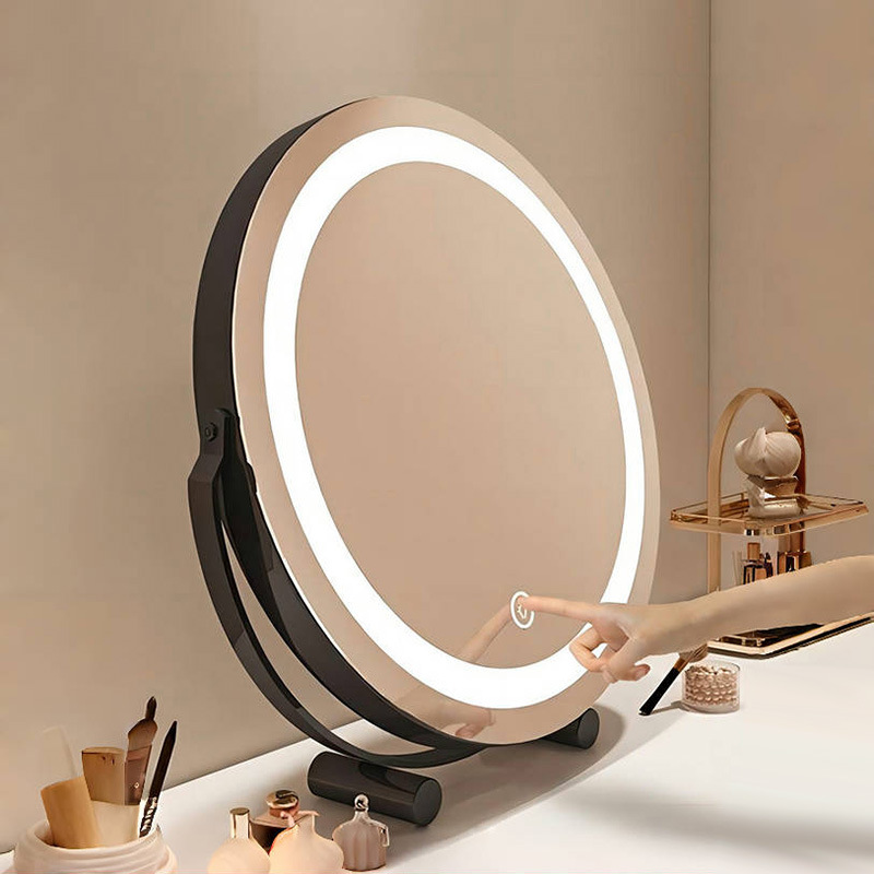 梳妆台智能带灯化妆镜补光充电大圆镜学生宿舍桌面轻奢高级梳妆镜