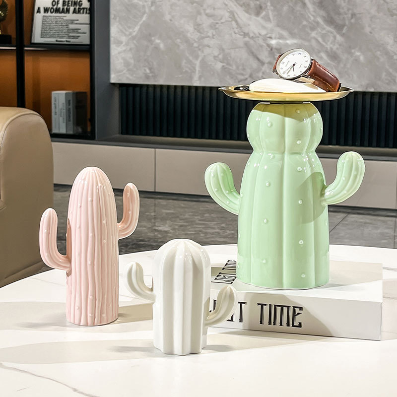 仙人掌家居饰品客厅玄关电视柜收纳托盘个性小众装饰摆件礼物