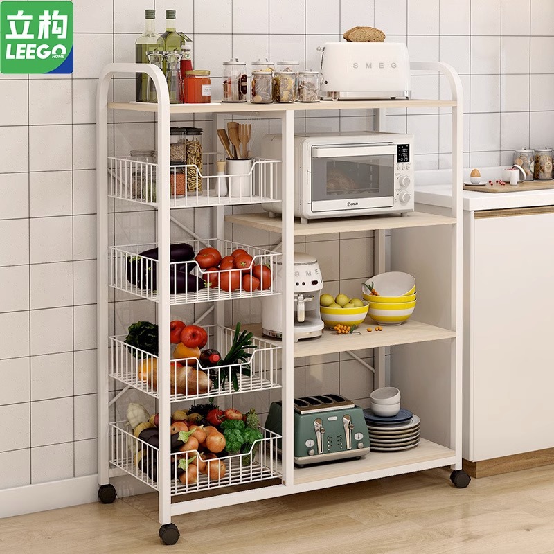 可移动厨房置物架子多功能落地微波炉蔬菜篮子多层家用储物收纳架