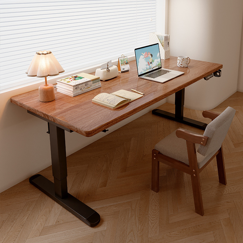 电动升降桌实木电脑桌可升降电竞桌子家用学生学习工作台办公书桌
