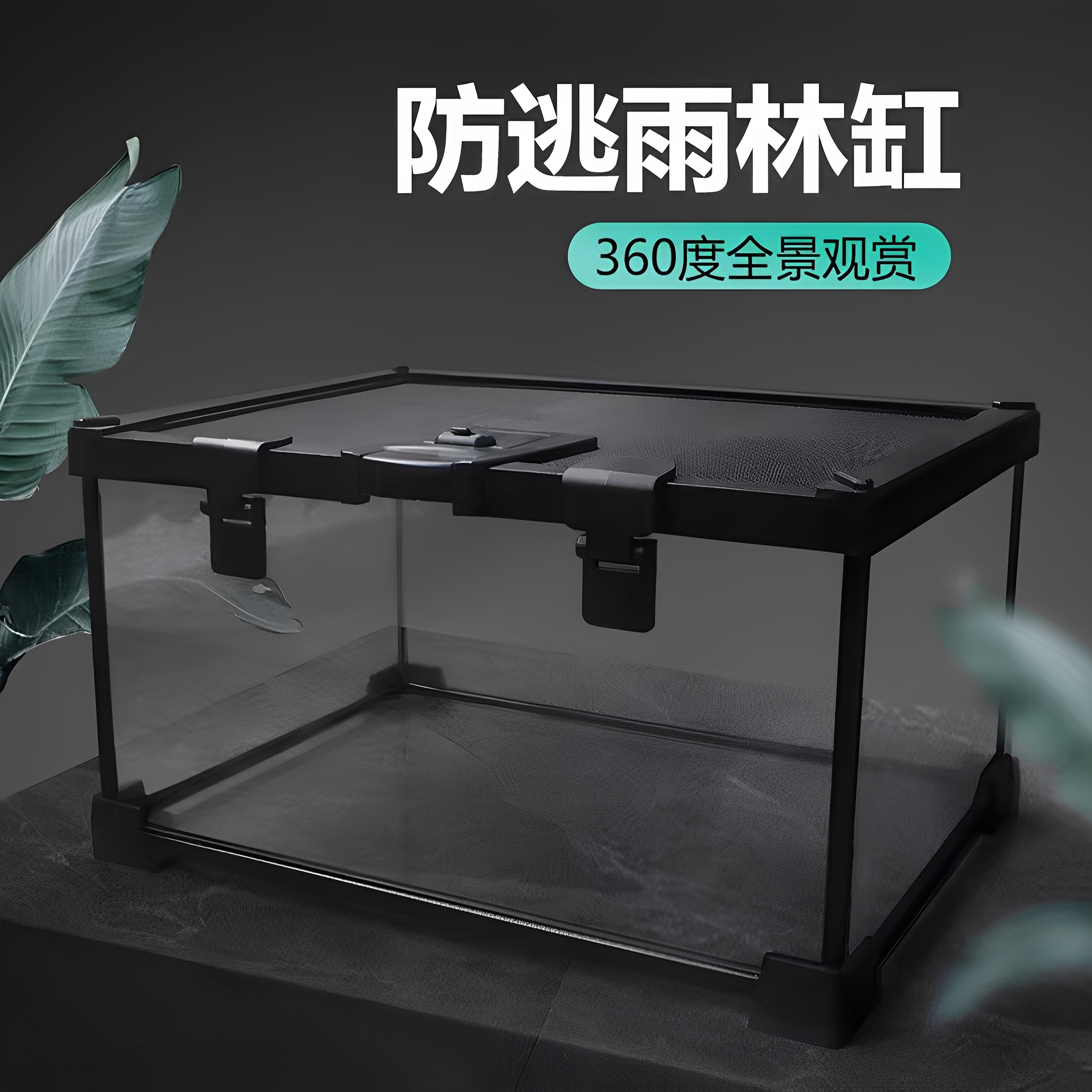 爬虫饲养箱防逃玻璃缸透明寄居蟹蜘蛛守宫独角仙角蛙喂食生态造景