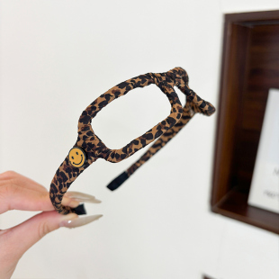 东大门同款 豹纹缠布眼镜发箍笑脸豹纹发箍in少女网红可爱发箍头饰