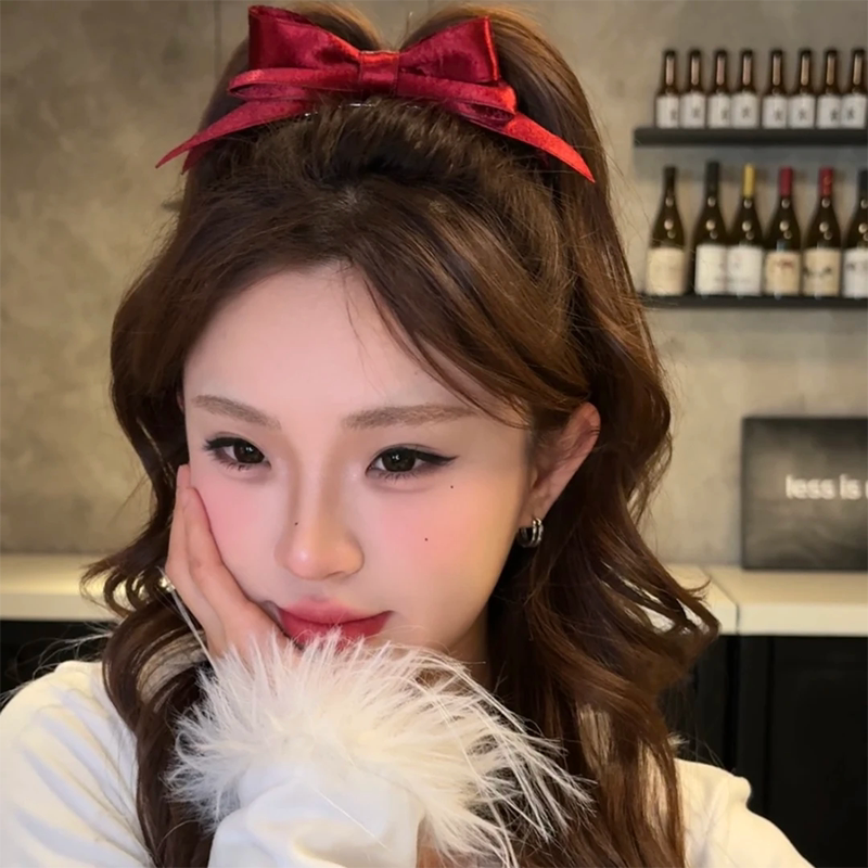 新年红亮面立体公主蝴蝶结发夹