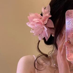 粉色娇嫩~早春氛围感甜美粉色花朵百合发夹超仙纯欲发饰侧边头饰