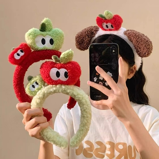 洗脸发箍女款高颅顶2025新款秋冬毛绒压发卡可爱卡通小狗甜美发卡