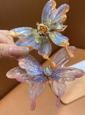 名狐琉璃枯叶蝶立体蝴蝶发夹后脑勺配饰精致复古超仙边夹发饰头饰