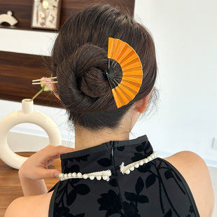 新中式金色扇子发簪古风旗袍汉服发饰气质新娘结婚敬酒服套装头饰