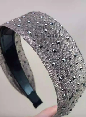 闪耀复古黑色高颅顶发箍女2025年新款水钻宽边压发头箍气质压发卡