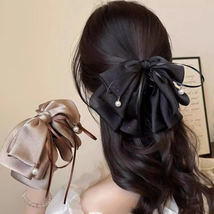 法式多层轻盈碎闪网纱蝴蝶结2025新款百搭不伤发后脑勺半扎抓夹女