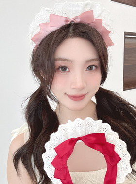 可爱蝴蝶结发箍黑色蕾丝花边头箍甜美女仆装cos配饰头饰发捆发卡