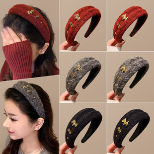 秋冬红色毛绒宽边发箍女款高级质感高颅顶头箍发卡新款气质头饰