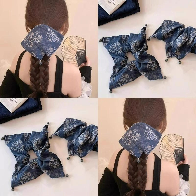 新中式藏蓝色大肠方巾发圈女新款高级感气质低马尾丸子头发绳发饰,饰品/流行首饰/时尚饰品新,发饰,淘宝优惠券,粉丝福利购,淘宝优惠卷