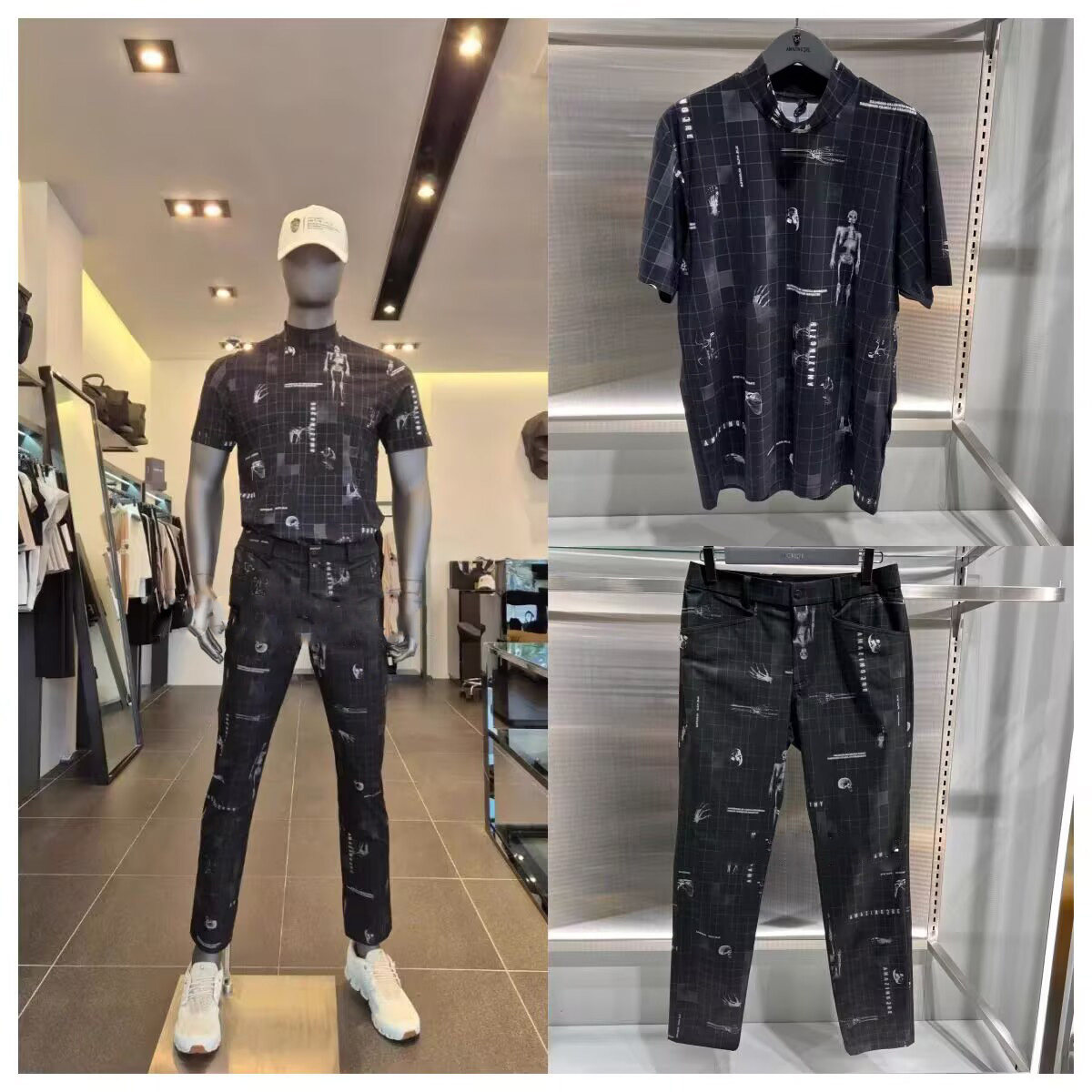 高尔夫服装男士套装2025新款韩版印花短袖T恤时尚运动长裤两件套