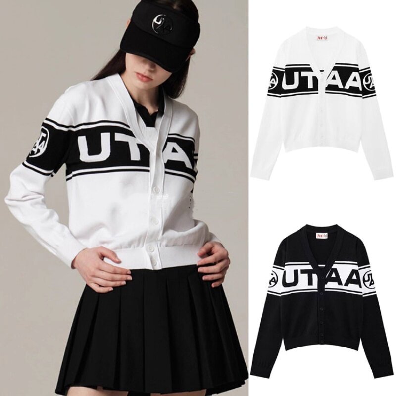 韩国高尔夫服装女士针织衫2025秋季新款标志百搭宽松开衫长袖上衣