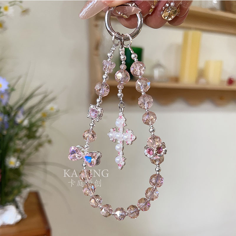 轻奢风合金蝴蝶手机链时尚水晶串珠汽车钥匙扣包包装饰链条十字架
