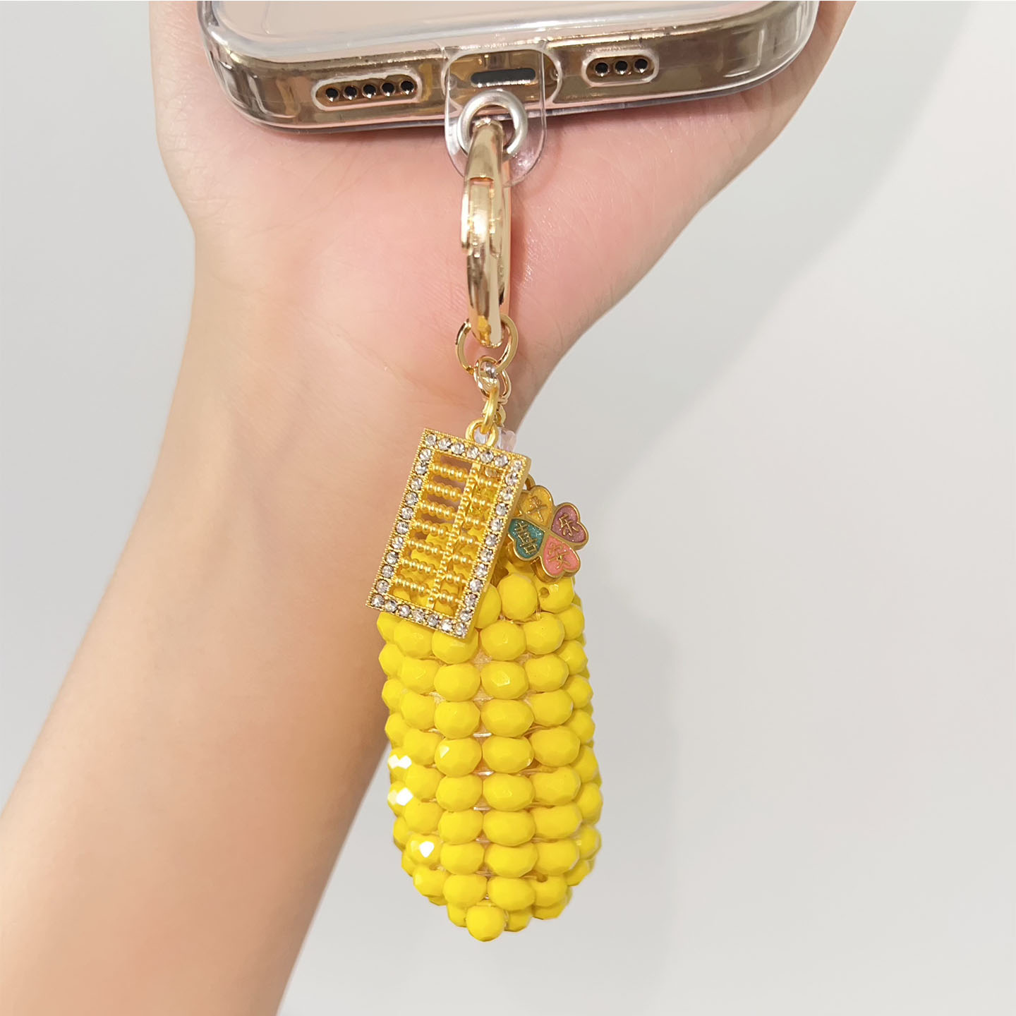 玉米创意手机链挂件水晶珠子