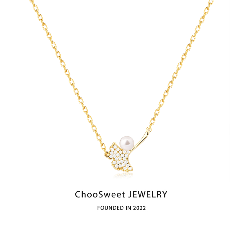 「Ann的银杏叶」ChooSweet纯银珍珠项链轻奢高级小众感送女友礼物