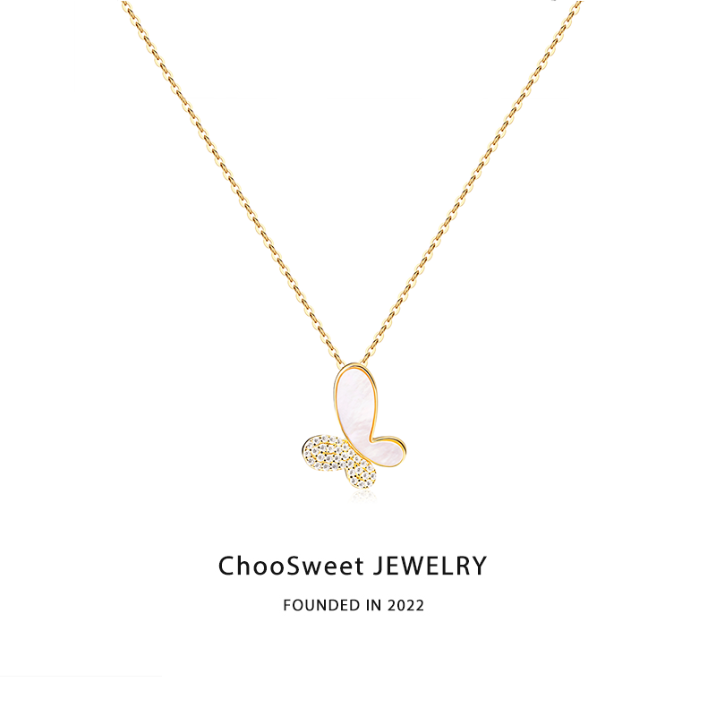 ChooSweet925纯银白贝母蝴蝶项链