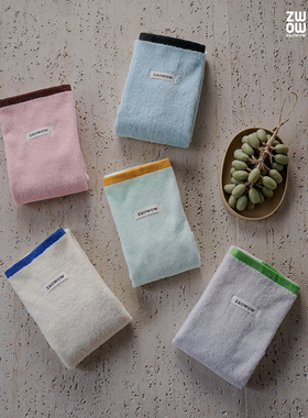 造卧zwow全棉100纯棉纯色彩边蓝米白粉灰绿色柔软毛巾面巾浴巾