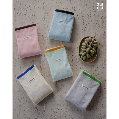 造卧zwow全棉100纯棉纯色彩边蓝米白粉灰绿色柔软毛巾面巾浴巾