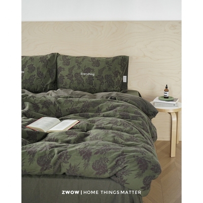 造卧zwow轻奢新中式复古菠萝提花法式中古绿色全棉纯棉床品四件套