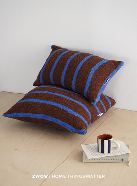 造卧zwow【蓝棕】美拉德复古风条纹靠腰枕抱枕沙发长方形靠垫靠枕