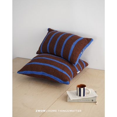 造卧zwow北欧风美拉德覆古条纹半边绒腰枕抱枕客厅卧室办公室午休