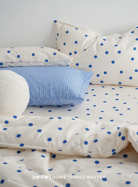 造卧zwow【波波蓝】蓝色波点100全棉精梳棉亲肤柔软A类床上四件套