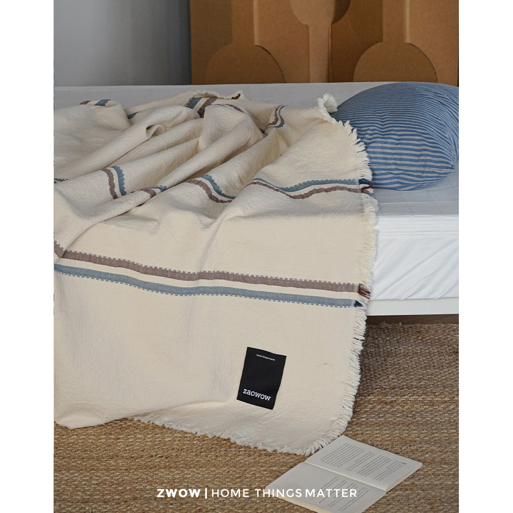 造卧zwow法式中古风高级感肌理色织全棉床盖夏被毯盖毯沙发毯条纹