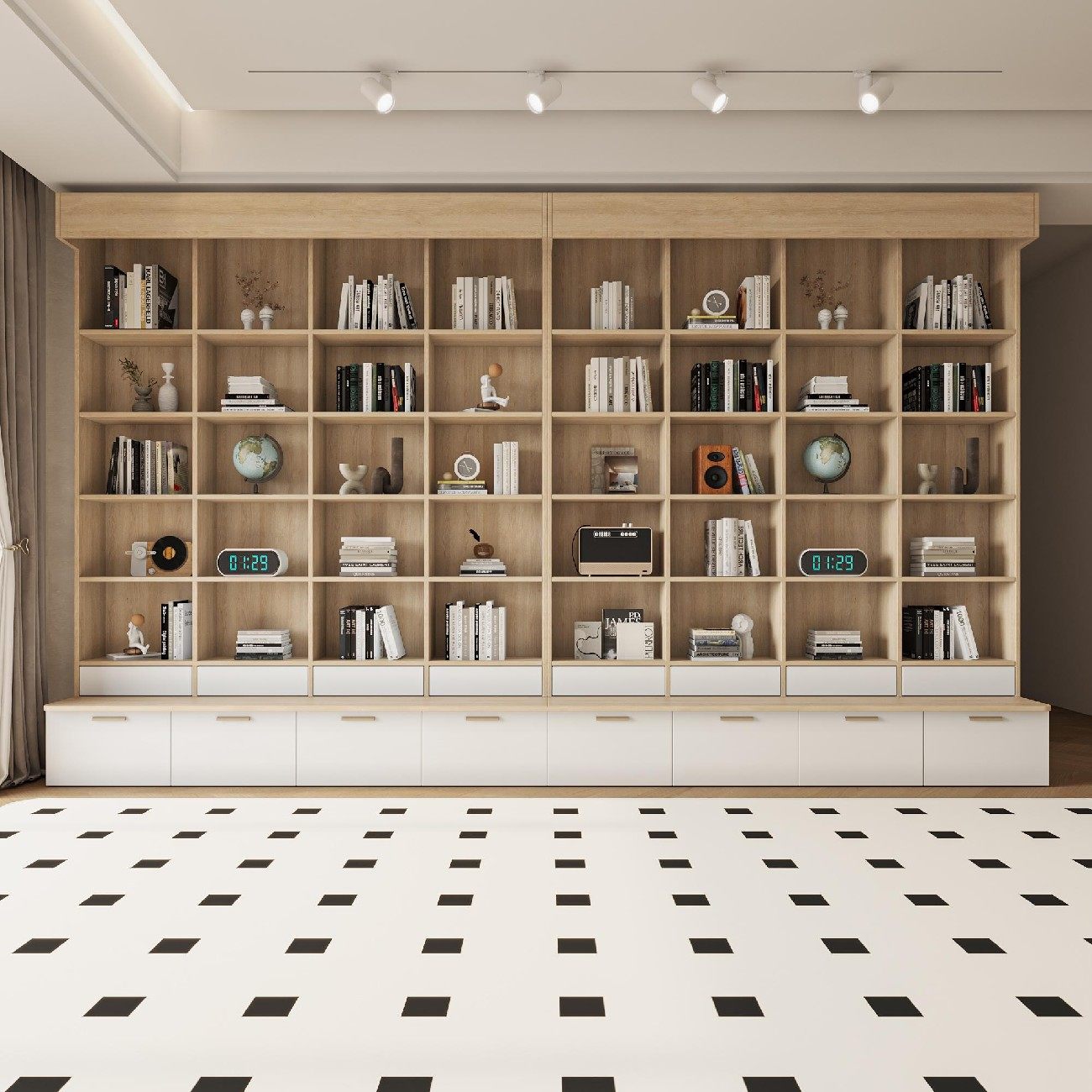 定制去客厅书柜一体整墙到顶书橱尺寸定做可加投影布书架组合置物