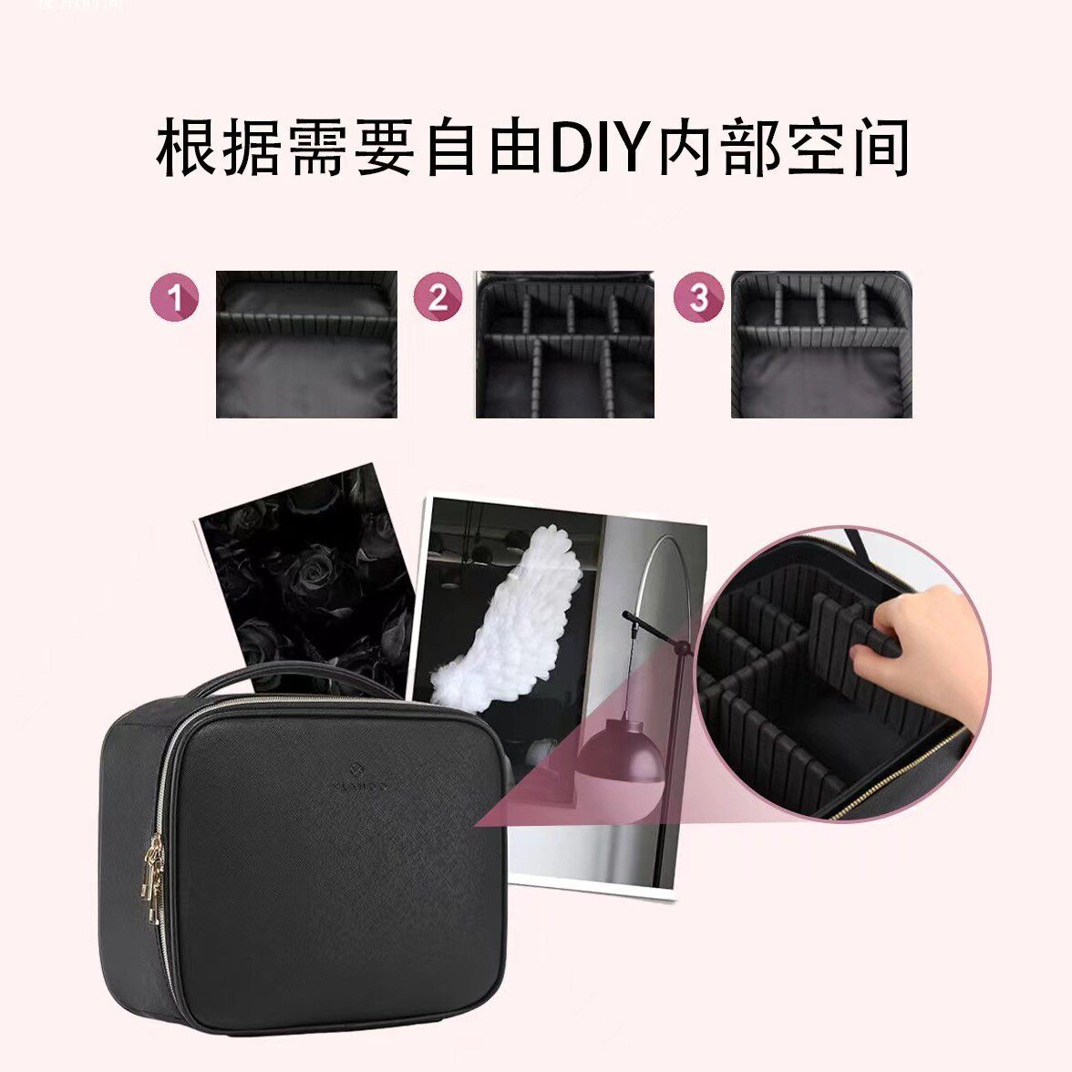 便携手提大容量少女心网红LED带灯化妆箱带镜子化妆包