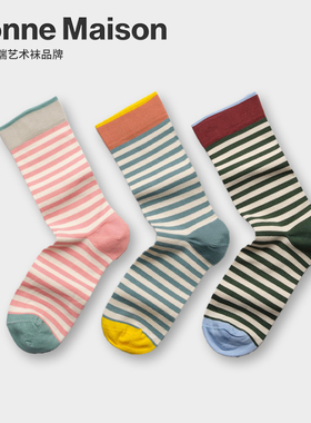 BONNE MAISON法国设计师高端艺术袜品牌网红彩色条纹袜中筒棉袜子
