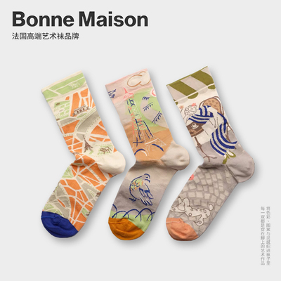 BONNE MAISON法国设计师巴黎左岸潮袜子网红彩袜炸街中筒袜两双装