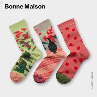 BONNE MAISON法国设计师高端艺术袜子百搭长棉袜采摘彩袜网红中袜