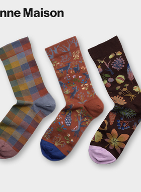 BONNE MAISON法国进口设计师潮牌炸街彩袜春秋冬百搭中袜树林长袜